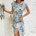 thumbnail image 4 of IROINNID Wedding Guest Dresses For Women Loose Short-Sleeved Round Neck Printed Pleated Dress Clearance Cheap, 4 of 7