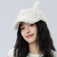thumbnail image 7 of Cartoon Cute Rabbit Ears Plush Baseball Hat Cute Girls Autumn and Winter Warm Lamb's Wool Duck Tongue Cap Warm 56-58cm (1pcs,One Size), 7 of 7