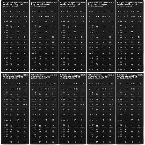 10pcs Keyboard Stickers Black Background With White Lettering Keyboard Skin