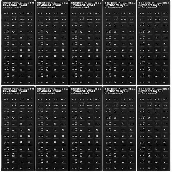 10pcs Keyboard Stickers Black Background With White Lettering Keyboard Skin