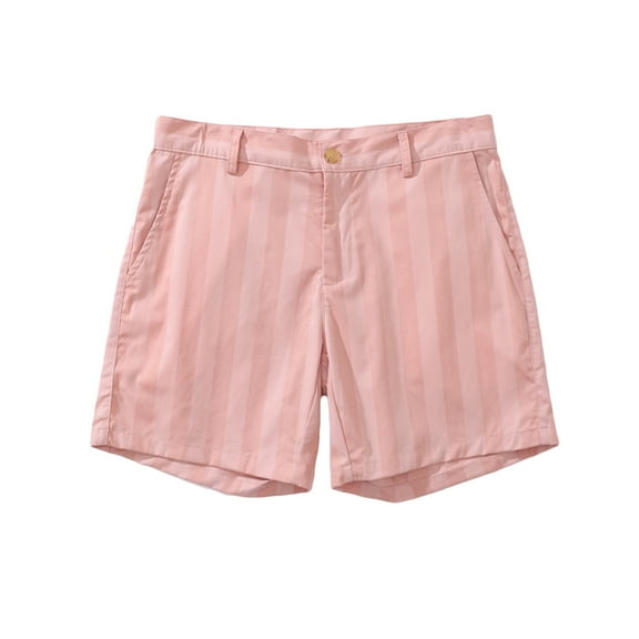 MIUOWANP Men's Cotton Casual Shorts with Pocket Striped Print Button Waist Shorts Pants Size M(6)Pink