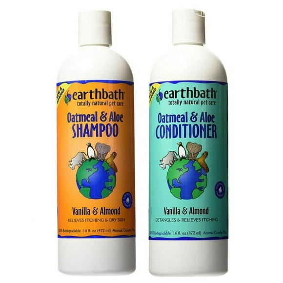 Earthbath Dog Cat Vanilla & Almond Grooming Bundle - (1) Each: Oatmeal & Aloe Shampoo and Conditioner, 16 ounces