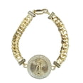 thumbnail image 1 of Esclava Virgen de Guadalupe Maria Almudena de oro laminado 18 kilates medalla redonda con zirconias blancas, 1 of 3