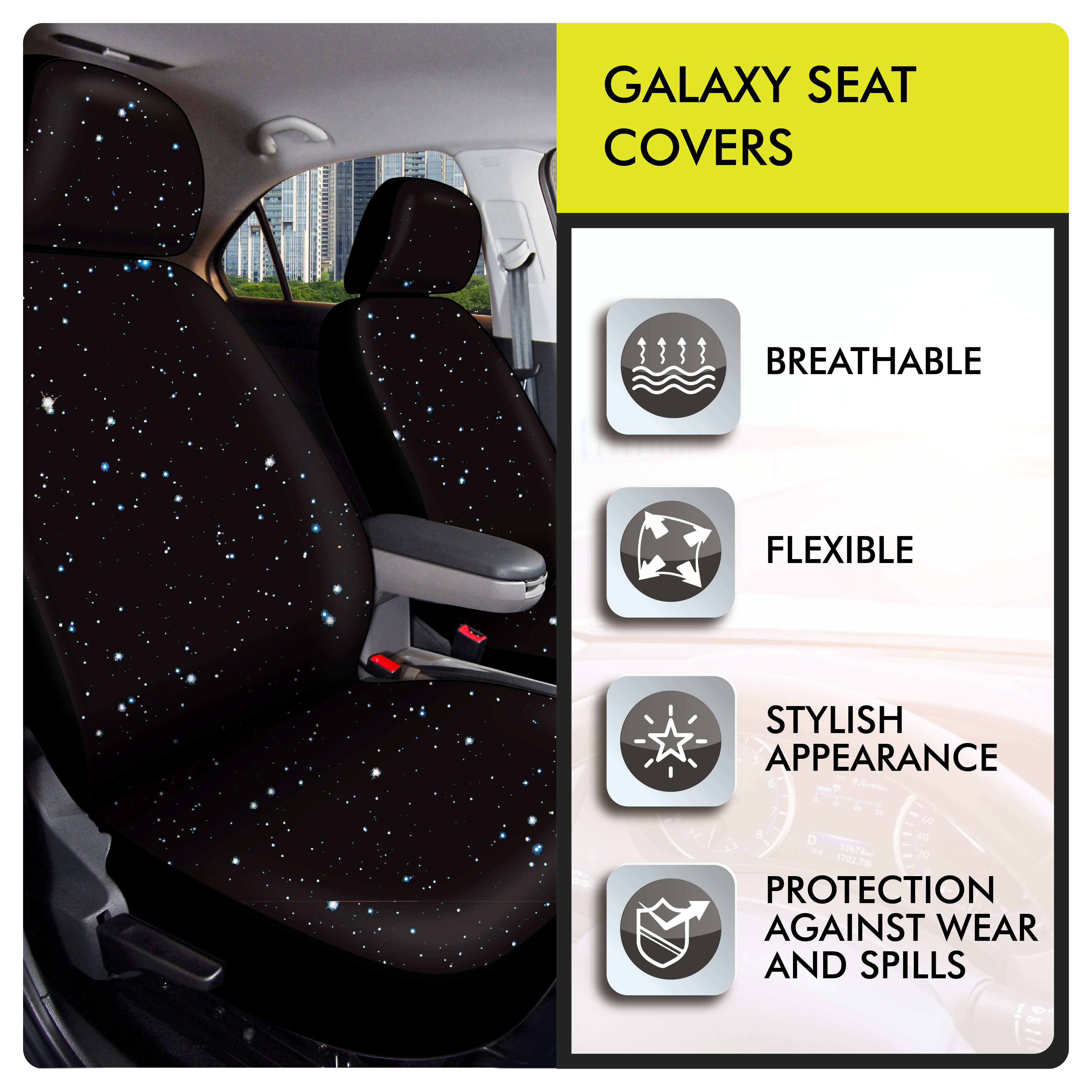 Auto Drive Flat Cloth Starry Galaxy Car Seat Covers, Set of 2, NASAZH35 