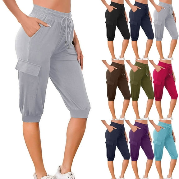 Wlynlyn Womens Capri Pants Drawstring Low Waisted Cargo Capris Summer Casual Comfy Outdoor Hiking Joggers Plus Size