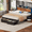 Rustic Brown001v1, variant on Tydimor Queen RGB LED Strip Platforrm Bed Frames with Headboard Metal, Storage Shelves & Underbed, Niose Free, No Box Spring Needed