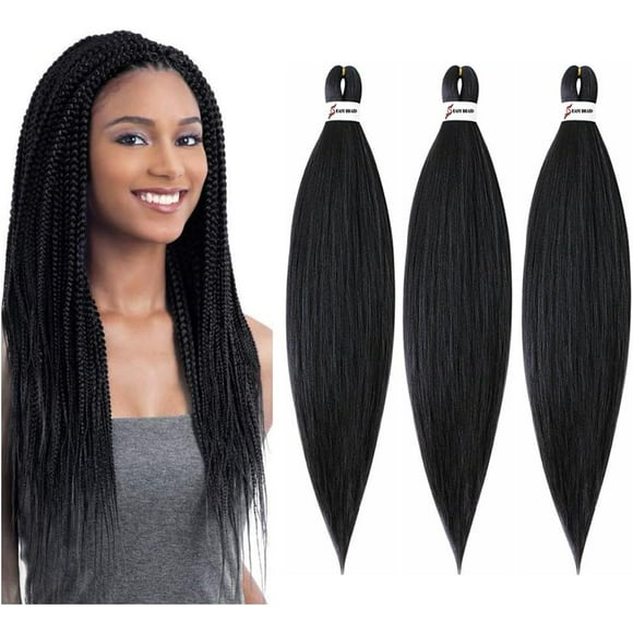 shiyou-Pre Stretched Braiding Hair Extensions 1b Natural Black Kanekalon Braiding Hair for Crochet Braids 26 Inch(1b#-3Pcs)