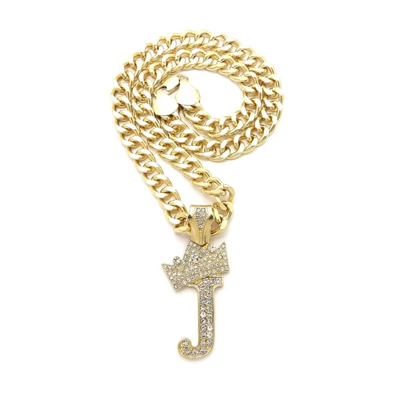 Unique Fashion 21 Hip Hop Stone Filled Initial J Pendant 11 mm 18 inches Cuban Chain Necklace