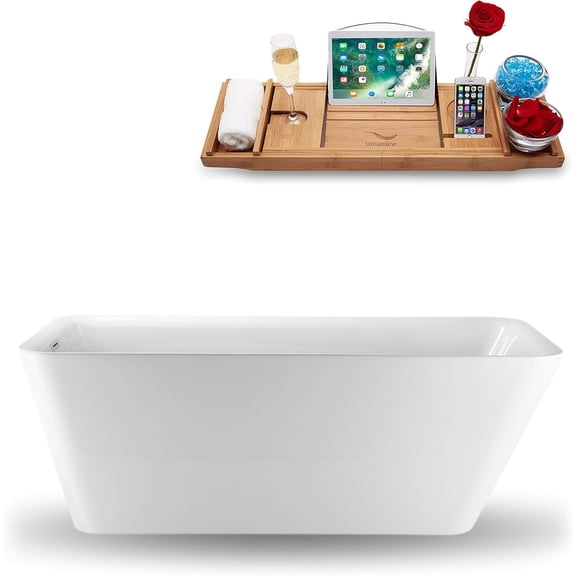 67" Streamline N1220BBR Soaking Freestanding Tub and Tray With Internal Drain in Brushed Brass