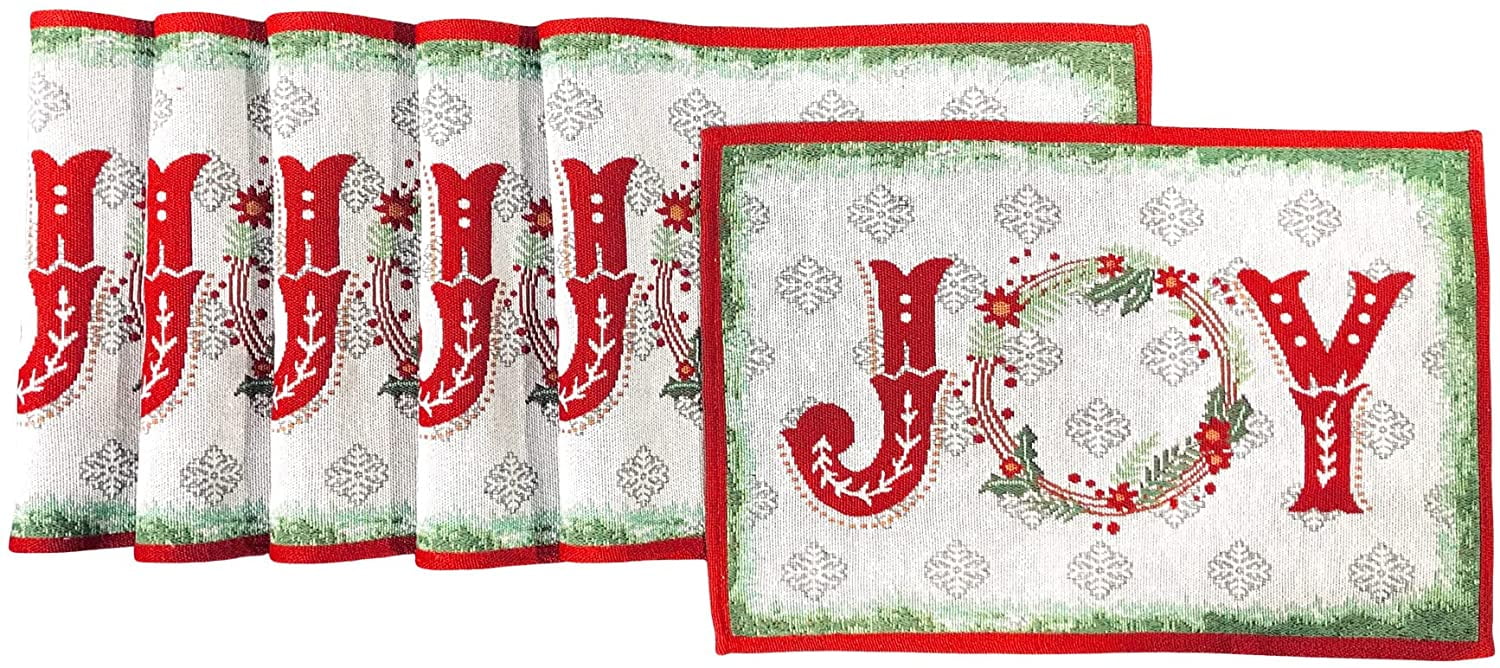 Holiday Joy Christmas Tapestry Placemats, Set of Six (6) Colorful