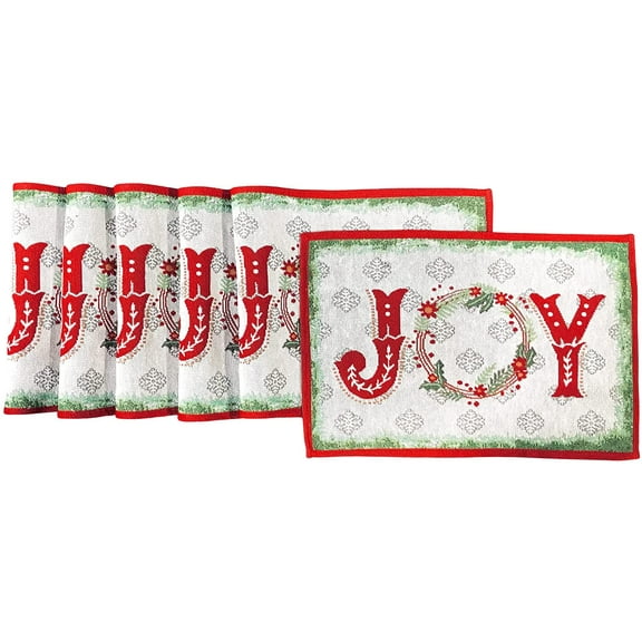 Serafina Home Holiday Joy Christmas Tapestry Placemats, Set of Six (6) Colorful Tapestry Weave Fabric, for Holiday's, Thanksgiving, Winter, Christmas (Holiday Joy)