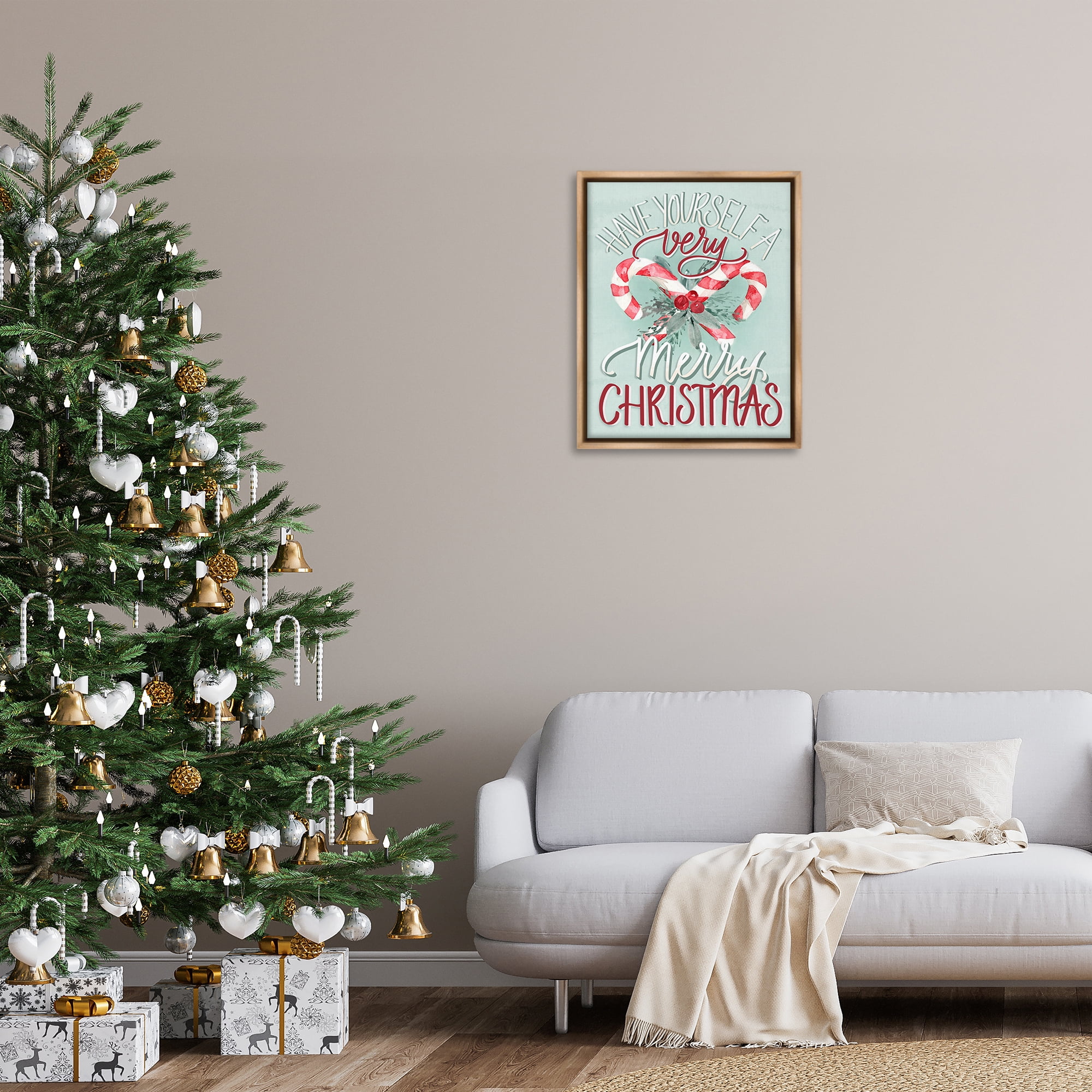 Stupell Industries Very Merry Christmas Holiday Painting Brown Floater Framed Canvas Art Prints Wall Art, 25 x 31