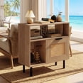 thumbnail image 6 of Furnibear Accent Side End Table with Storage Shelf and Cabinet, Narrow Nightstand for Small Spaces, Rattan Door Side Table with Open Storage, Natural, 6 of 12