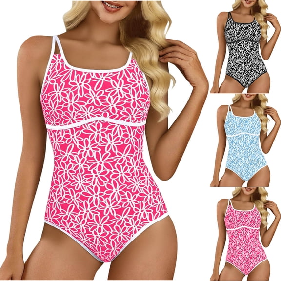 Vetsdori Tankini Bathing Suits for Women One Piece Swimwear Floral Print,Strap Summer Womens Swimsuits Outfits