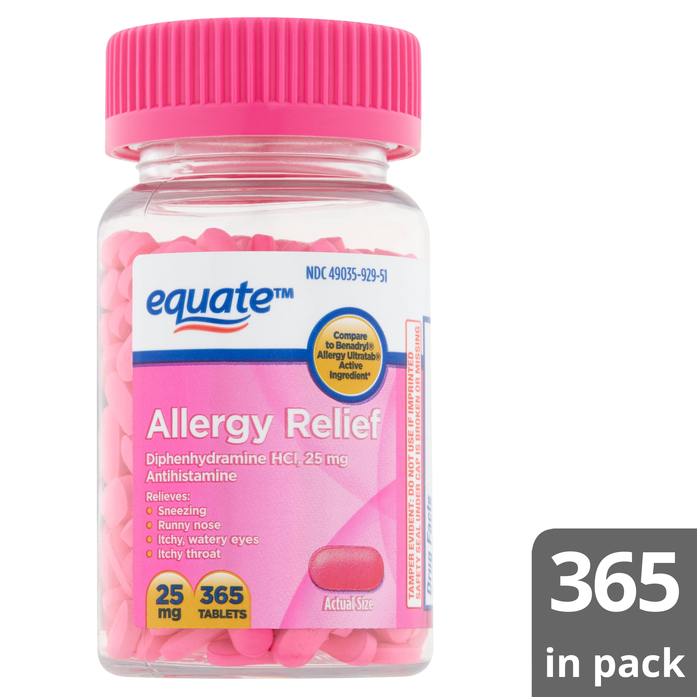 Buy Equate Allergy Relief Diphenhydramine Tablets 25mg, 365 Count