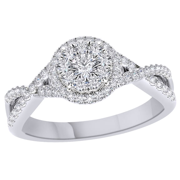 AFFY White Natural Diamond Frame Twist Shank Engagement Ring in 14k White Gold (0.5 Cttw)