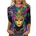 thumbnail image 2 of Cavosen Mardi Gras Womens 3/4 Sleeve T Shirts Casual Festival Carnival Crewneck Tops Mask Graphic Print Blouse Holiday Stylish Shirts Dressy Workout Tees Party Shrove Tuesday T-Shirts M, 2 of 5