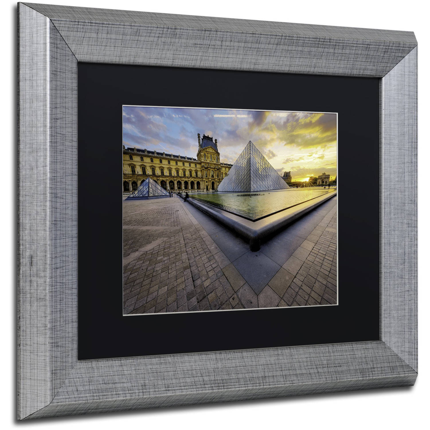 Trademark Fine Art "Geometry of the Louvre Museum" Canvas Art by Mathieu Rivrin, Black Matte, Silver Frame