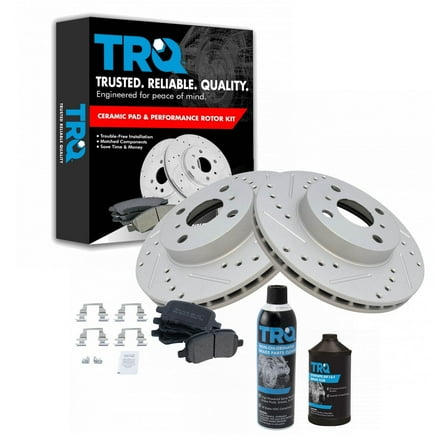 TRQ Front Brake Rotor Performance Coated & Metallic Pad Kit w/Chemicals BKA16585