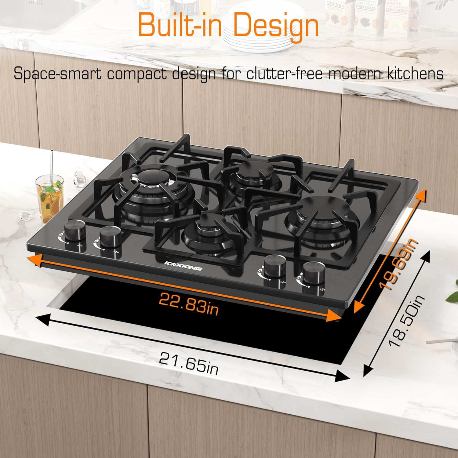 24 Inch Black Gas Cooktop - Built-in Dual Fuel Natural Gas & Propane Stove - 4 Burner Convertible Cooktop with Thermocouple Protection