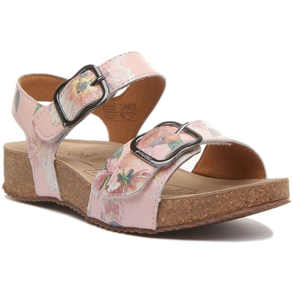 Josef Seibel Tonga 62 Women's Leather Ankle Strap Floral Print Sandal In Rose Size 6