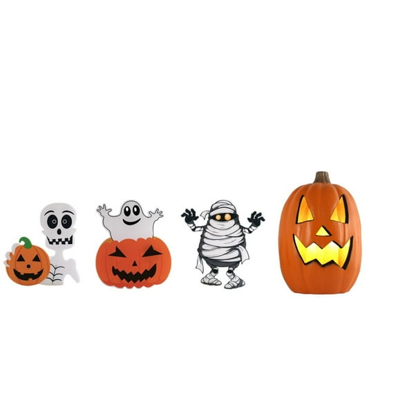 DUNCHATY 16" Halloween Scary Glowing Pumpkin & Pumpkin Yard Sign Set, LED Decor w/ Stakes for Instant Haunted Garden or Porch Display