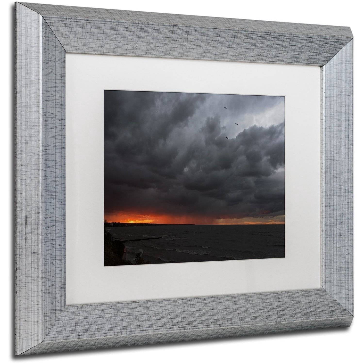 Trademark Fine Art "Stormy October Sunset" Canvas Art by Kurt Shaffer, White Matte, Silver Frame