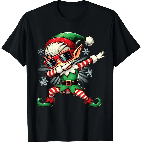 Dabbing Through the Snow Funny Elf Kids Holiday Christmas Humor Unisex T-Shirt, up to size 5XL