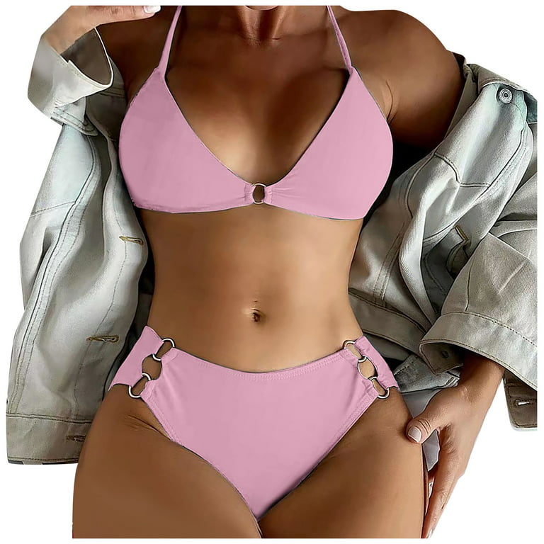 enkelt Trivial Litteratur Cara Lady Womens Sexy Casual Fashion Sling Solid Color Bikini Two-Piece Swimsuit  Pink / L - Walmart.com
