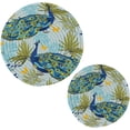 thumbnail image 7 of SKYSONIC Beautiful Peacocks Blue Trivet Round Hot Pads, Set of 2 Palm Leaves Pot Holder Heat Resistant Trivets Cotton Thread Weave Mats for Kitchen Counter Hot Dishes Pot Teapot Table Decor, 7 of 7
