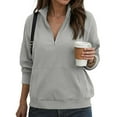 thumbnail image 2 of Kaprioy Womens Oversized Sweatshirts Half Zip Pullover Winter Clothing Quarter Zip Hoodies Long Sleeve Fall Fashion Shirts Clothes Grey, L, 2 of 5