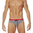 thumbnail image 2 of Mens Swim Trunks with Drawstring Low Rise Quick-Drying Underwear Thongs Casual Stripe Printed Breathable High-Cut Beach Swimming Briefs, 2 of 8