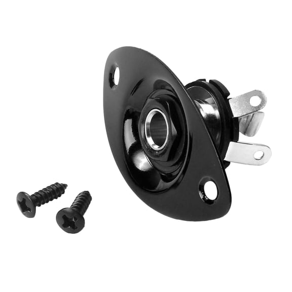 WEUVEB Black Guitar Output Jack with Plate for Electric Guitar and Bass, Nickel Plated Socket