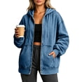 thumbnail image 6 of qafoshin Denim Jacket for Women Zipper Hooded Drawstring Denim Coat Oversized Long Sleeve Fall Trendy Outfits, 6 of 7