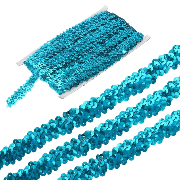 Uxcell 5 Yards 0.8 Inch Elastic Sequins Trim 2 Row Flat Sequin Strip Paillette Fabric Ribbon for Crafts DIY Fringe Sewing Costume Dress, Lake Blue
