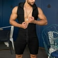 thumbnail image 2 of Hommes Sans Manches Fitness Short Romper, Couleur Unie Zip Up Combinaison à Capuche, 2 of 9
