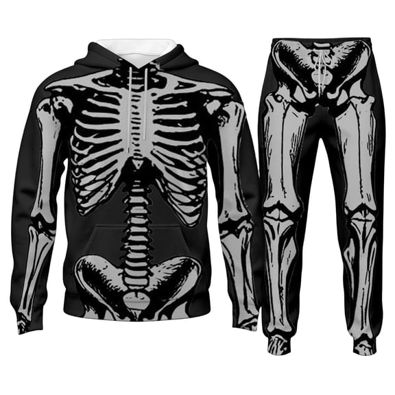 CONFREE Halloween Mens Sweatsuit 2 Peice Sets Hallowmas Men's Jogging Tracksuit Set Skeleton Graphic Pullover Hoodies Pants Athletic Sweat Suit for Men