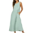 thumbnail image 2 of Wycnly Jumpsuits for Women Dressy Casual Loose Straight Pleated Wide Leg Long Jumpsuits with Pocket Summer Round Neck Sleeveless Solid Maxi Trendy Rompers Light Blue s, 2 of 7
