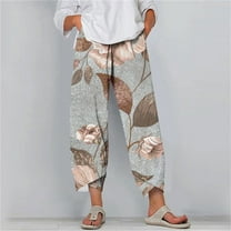 Women's Capris with Pockets Plus Size Under $10 Breathable Summer Loose Comfort Fit Printed Capris Pants
