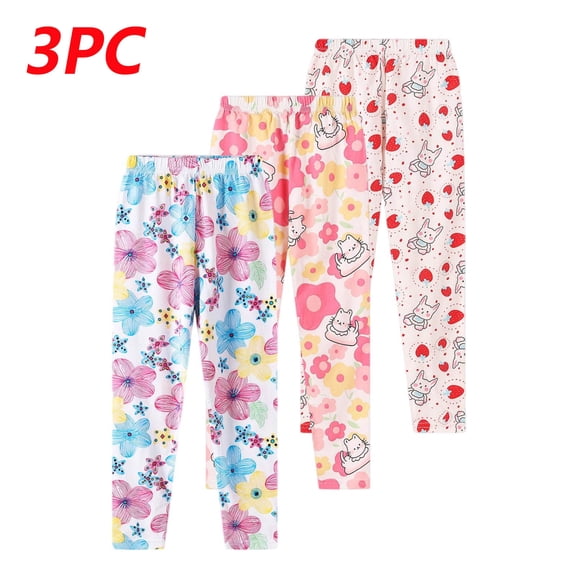Rvasteizo Girls Leggings 3 Pack Wide Printed Elastic Waist Classic Build Kids Cropped Pants for 3-12 Years
