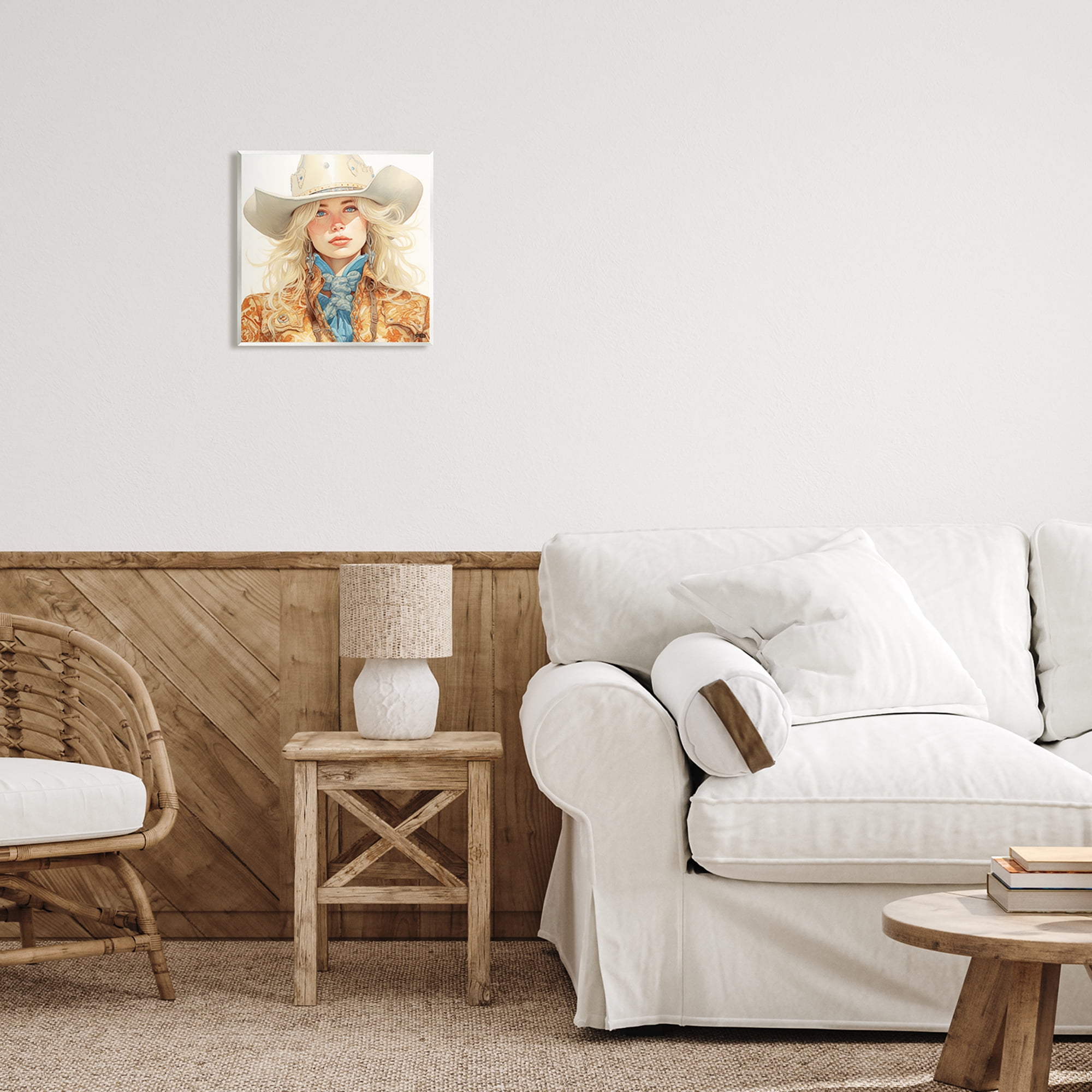 Stupell Industries Blonde Cowgirl Portrait Abstract Painting Unframed Art Print Wall Art, 12 x 12