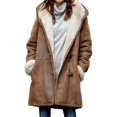 thumbnail image 1 of Xishao - Abrigos para mujer, manga larga, color sólido, con hebillas, frente abierto, peludo, forro polar sintético, chamarra larga para esquí de invierno Xishao ropa, 1 of 2
