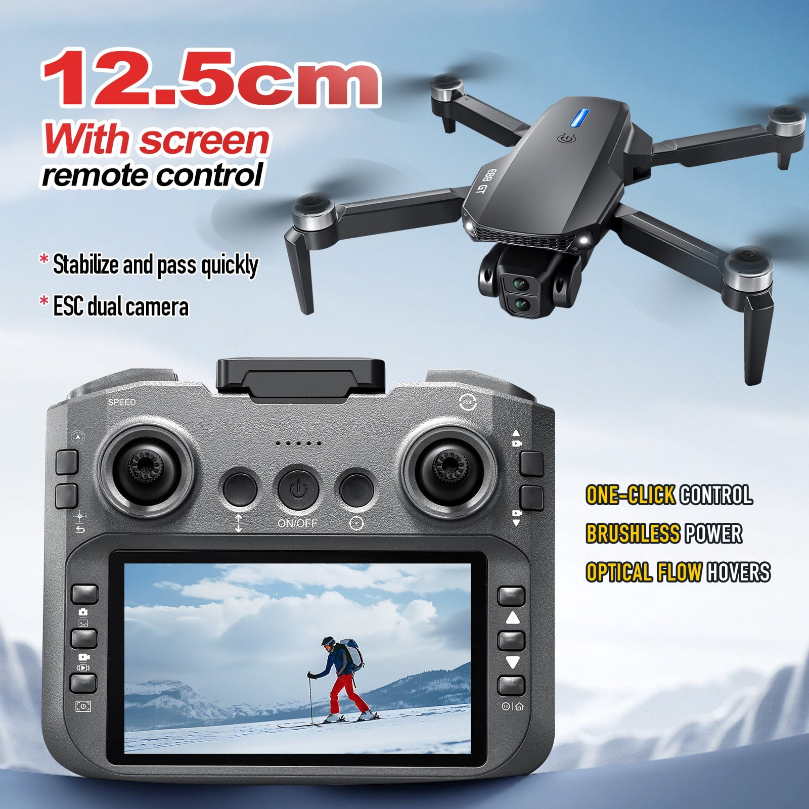 Bfogop 1080P ESC Camera Drone Featuring 4.3-Inch Screen Remote, Brushless Motor, WiFi FPV, Foldable Design, and Includes Storage Card & Accessories