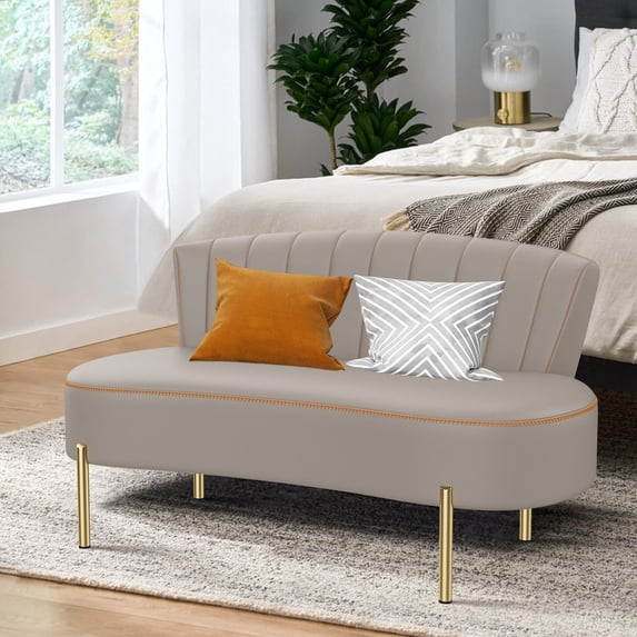 Small Loveseat Settee Upholstered Sofa Couch Banquette Bench Ottoman with Backrest and Golden Metal Legs for Dining Room Living Room Bedroom