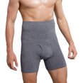 thumbnail image 3 of High-Waisted Compression Boxer Briefs for Men - Tummy Control, Open Fly, Breathable Cotton Fabric, Comfortable Fit, Shapewear Un GRAY 5XL, 3 of 5