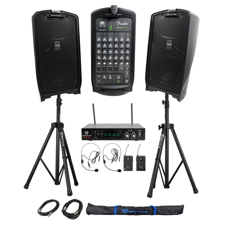 FENDER PASSPORT EVENT 8" Bluetooth Speakers+Dual Wireless Headset Mics+Stands