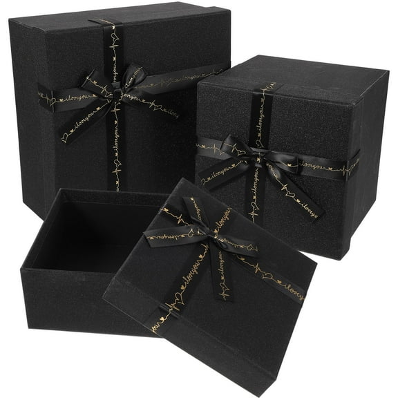DEEPCRAFF 3Pcs Black Paperboard Present Boxes for Christmas 16.00X16.00X7.