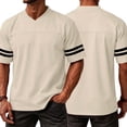 thumbnail image 5 of Domuza Plain Men's Football Jerseys V-Neck Fitness T-Shirts Workout Outfits Casual Party Tops Beige S, 5 of 5