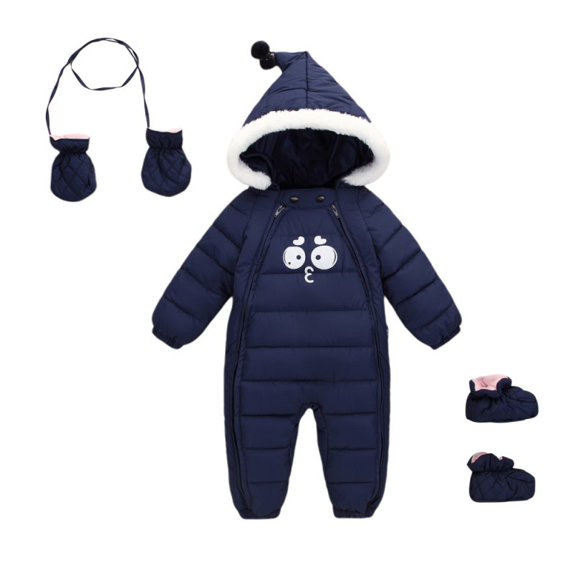 Baby Girls Boys Winter Hooded Snowsuits Newborns Snow Clothes Bodysuits with Gloves, Shoes 0-24M