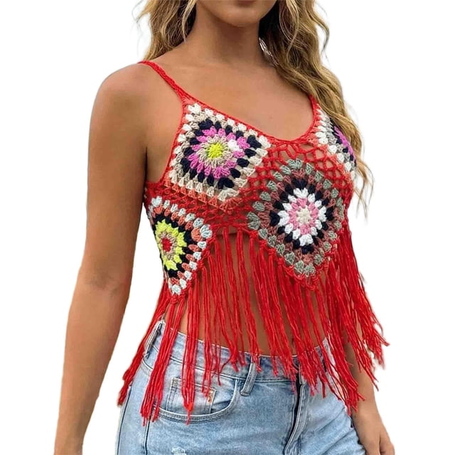 Mujeres de Verano Tops Casual Gancho de Mano Color Mixto Patchwork Strapless Borded Top para las Mujeres de Verano, Moda Casual Ligero